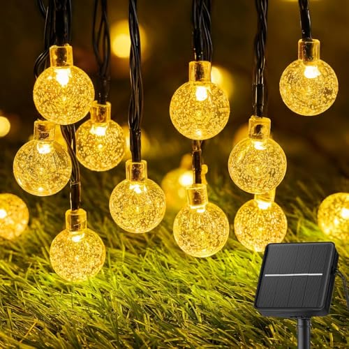 Solar String Lights Outdoor 60 LED 36FT with 8 Lighting Modes, Waterproof Solar Powered Crystal Globe Patio Lights for Garden Yard Porch Wedding Party Decor (Warm White) - color: Warm White, size: 1 pc