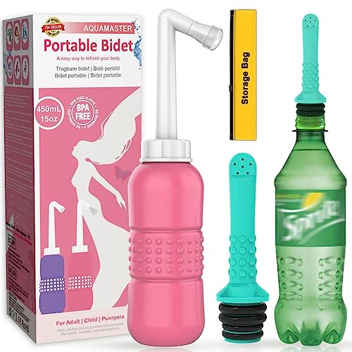 2PCS-Pack Portable Bidet for Travel Bidet Bottle+ Green Pocket Cleaner Backpack Camping Bidets , with Water Seal Cap + Storage Bag ,Peri Bottle for Postpartum Essentials