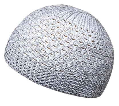Set 2 Pieces Muslim Skull Cap Beanie AMN-341 Islam Prayer Crochet Takke Kufi Hat Eid Ramadan Gift - color: Sky Blue & Light Grey, size: Large