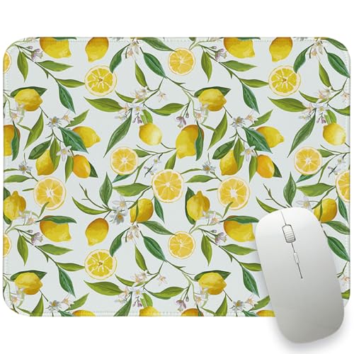 Lemon Mouse Pad Yellow Flroal Small Mouse Pads, Rectangle Summer Travel Desk Mat for Computer Mouse Mats Retro Lemons Gifts Office Decor for Women Girls 10.2x8.2 - color: Yellow and Green Lemon Flowers, size: 10.2L x 8.2W inches