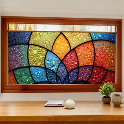 Window Privacy Film 39.37 x 17.3 in Rainbow Mosaic Static Cling | Removable and reusable static cling adds privacy and colorful stained glass style to windows, glass doors and bathrooms. - color: Colorful Window#03