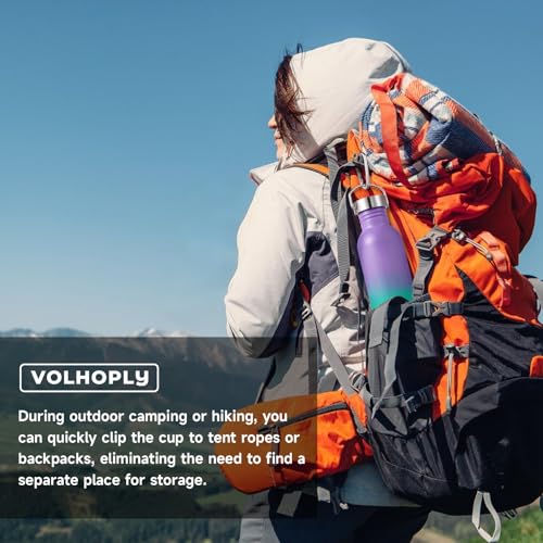 Volhoply 26oz Uninsulated Single Walled Water Bottle, Stainless Steel Reusable Water Bottles with Handle & Carabiner, BPA Free Wide Mouth Water Bottles for Gym Sports Camping（Purple Green,1） - color: Purple Green