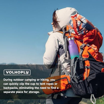 Volhoply 26oz Uninsulated Single Walled Water Bottle, Stainless Steel Reusable Water Bottles with Handle & Carabiner, BPA Free Wide Mouth Water Bottles for Gym Sports Camping（Purple Green,1） - color: Purple Green
