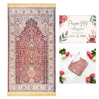 Sacred Artisans Prayer Rug with Super Soft Touch for Men and Women | Prayer Mat and Meditation Mat for Home Travel & Gift (Ruby - Non Padded) - color: Ruby - Non Padded