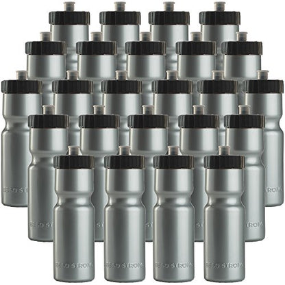 50 Strong | Bulk Water Bottles, 24-Pack, 22 oz, Sports Squeeze, Silver - color: Silver