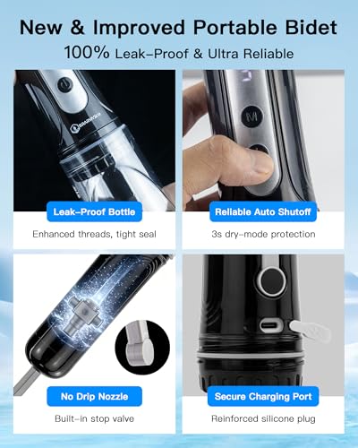 Portable Bidet for Travel, 800mAh Electric Handheld Bidet with 380ml Bottle - color: Black