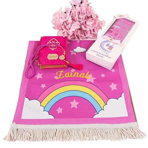 IEF Personalized Eid Gifts Prayer Mat, Birthday Gifts Quran Prayer Beads Set, Anniversary Gift Chenille Prayer Rug Pearl Prayer Beads Arabic Quran for Girls (Girl, Model-4) - color: Model-4