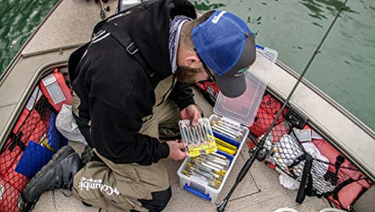 Flambeau Outdoors Super Half Satchel Soft Bait Organizer, Zerust, Clear | Organizes soft bait packages upright in 4 compartments with 3 Zerust dividers. Translucent lid and base, clear - size: 15x8x6.25-Inch