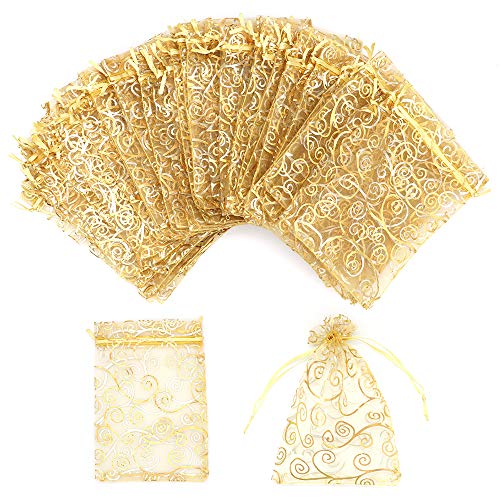 Staruby Organza Gift Bags 100pcs Gold Sheer Bag 4x6 Inch Mesh Favor Bags - color: 4x6 INCH 100pcs, size: 1 Count (Pack of 100)
