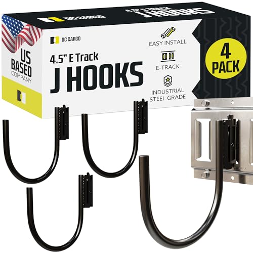 DC Cargo - E Track J Hooks (4.5" - 4 Pack) - Large Heavy Duty Accessories - Hanging Hook for Your ETrack Rail System - Use in Enclosed Trailers, Box Trucks, Vans, Garage, Workshop & Warehous - size: 4.5 Inch - 4 Pack