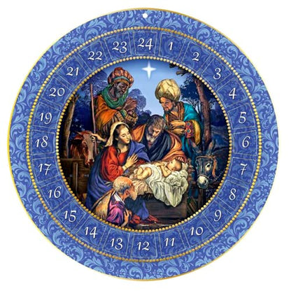 Needzo Round Hanging Religious Catholic Advent Calendar, For We Have Seen His Star Nativity Scene Colorful Countdown to Christmas Activity, Daily Bible Verse Flip Calendars, 13.75 Inches