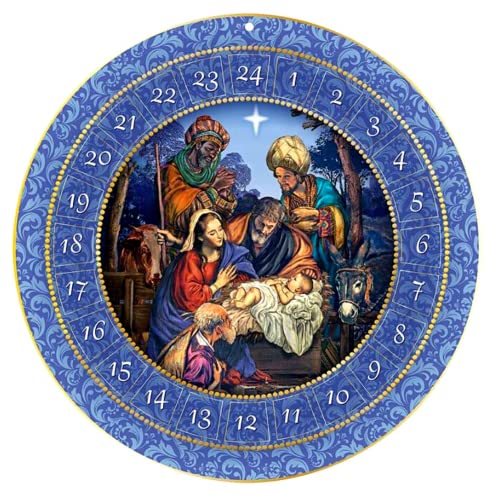 Needzo Round Hanging Religious Catholic Advent Calendar, For We Have Seen His Star Nativity Scene Colorful Countdown to Christmas Activity, Daily Bible Verse Flip Calendars, 13.75 Inches