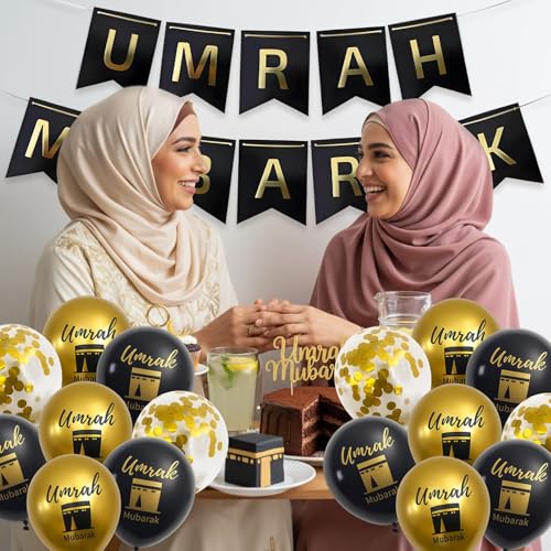 19 Pcs Umrah Mubarak Decorations, Ramadan Decorations for Home, Ramadan Mubarak Banner Suitable for Home and Party Decoration