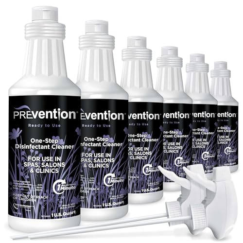 Prevention Ready-To-Use Disinfecting Cleaner – Hospital Grade Disinfectant Spray Solution for Salons, Spas, Clinics, Surfaces – Sanitizing Solution & Two Reusable Sprayers – 32oz Bottle (6 Pack) - size: Spray Cleaner (6 Pack + 2 Spray Heads)