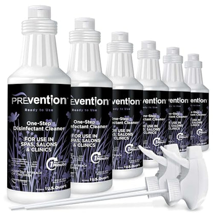 Prevention Ready-To-Use Disinfecting Cleaner – Hospital Grade Disinfectant Spray Solution for Salons, Spas, Clinics, Surfaces – Sanitizing Solution & Two Reusable Sprayers – 32oz Bottle (6 Pack) - size: Spray Cleaner (6 Pack + 2 Spray Heads)