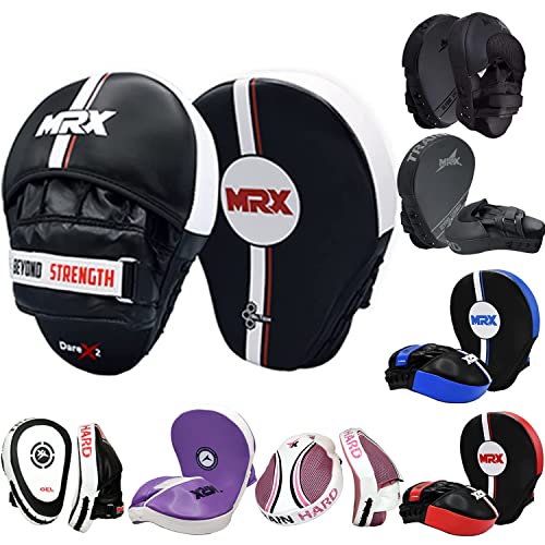 MRX Gel Tech Boxing Hook & Jab Pads MMA Focus Punching Mitts Training Thai Kick Strike Shield Curved Black/White - color: New Black/White