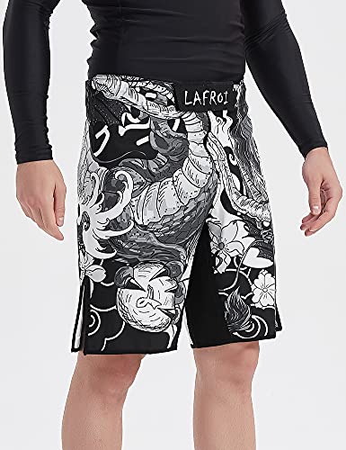 LAFROI Mens MMA Cross Training Boxing Shorts Trunks Fight Wear with Drawstring and Pocket-QJK01 - color: Dragon, size: Small