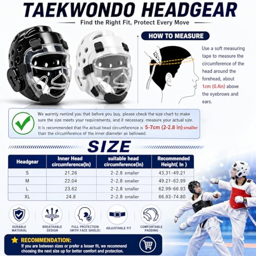 Youth & Adults Taekwondo Headgear – Adjustable MMA Helmet with Removable Face Shield & Ultra-Soft Padding for Kickboxing, Muay Thai, Combat Training - color: BLACK, size: Large