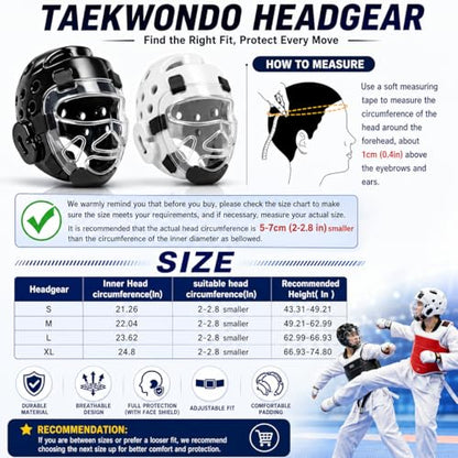 Youth & Adults Taekwondo Headgear – Adjustable MMA Helmet with Removable Face Shield & Ultra-Soft Padding for Kickboxing, Muay Thai, Combat Training - color: WHITE, size: Small