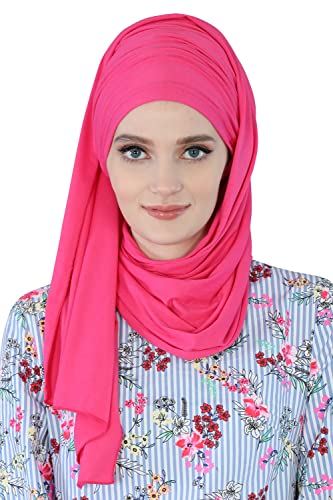Aisha's Design Instant Hijab Scarves for Women, 95% Cotton Pretied Bonnet Turban Easy to Wear Cotton Headscarf - color: Fuchsia