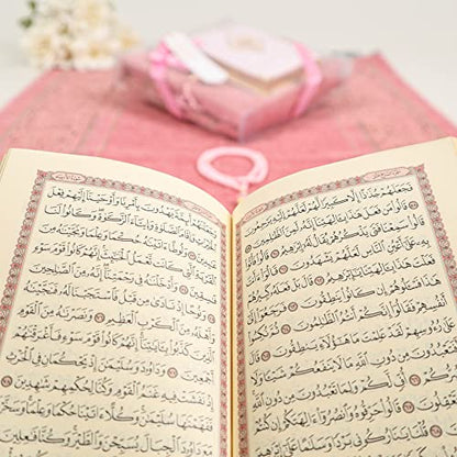 IEF Personalized Prayer Rug Quran Prayer Beads Islamic Gift Set, Ramadan Eid Wedding Birthday Mother's Day Father's Day Anniversary Day Gifts - color: Pink