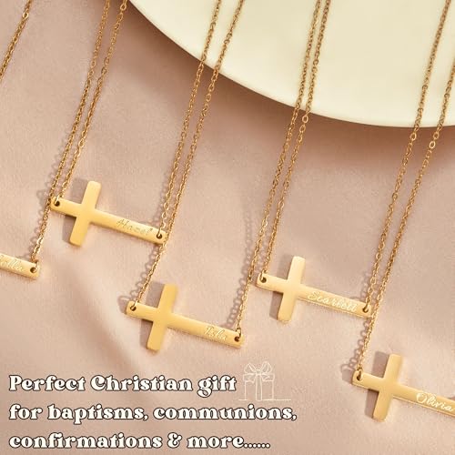 Ldurian Cross Name Necklace, Personalized Religious Cross Pendant Necklaces with Name Kimberly, Dainty 14K Gold-plated Baptism Gifts, Christian Gifts for Women Faith - color: Andrea