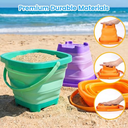 Shindel 3Set Collapsible Beach Buckets, Foldable Sand Toys, for Kids Toddlers Outdoor Activities, Beach Fun Summer Vacation, Camping Gear, Travelling - color: Mix 2