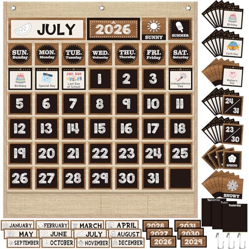 Sinload Classroom Calendar Pocket Chart Linen Color, Farmhouse - color: Linen Color, style: Farmhouse