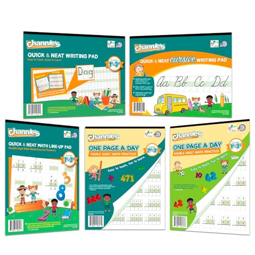 Best value Channie’s Visual Math, Handwriting, and Cursive Bonus Pack of 5 Separate Workbooks, Grades 1st – 3rd, With FREE Alphabet Card - Learning Workbook for Homeschool and After School - style: Visual Math, Handwriting, and Cursive Workbooks