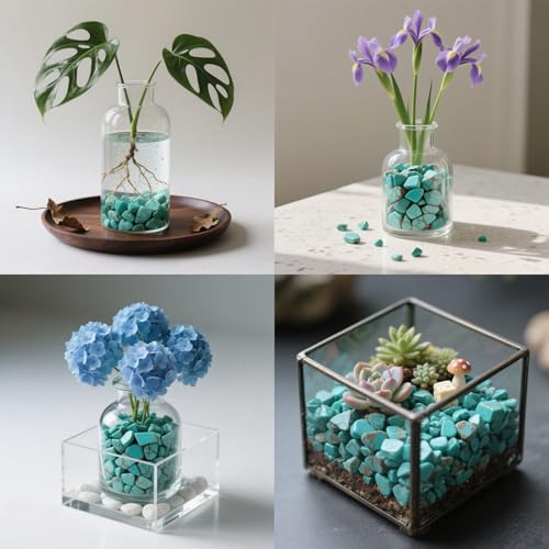 0.96LB Crushed Quartz Aquarium Gravel Vase Filler Succulent Rocks Home Decor Fish Tank Stones Pebbles Polished Bulk Irregular Shaped - Artificial Turquoise - color: Artificial Turquoise
