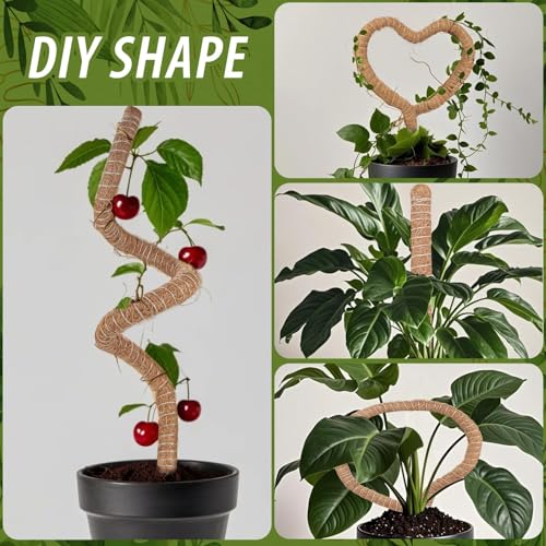2 Pack Moss Pole, 63 Inch Monstera Plant Support, Moss Poles for Climbing Indoor Plants, Bendable Coco Coir Plant Support Stakes for Potted Plants, Pothos, Philodendron - size: 63"- 2 pack