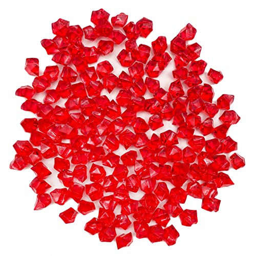Vase Fillers,150 pcs 16 * 22 mm Red Fake Crushed Ice Cubes, Red Plastic Artificial Acrylic Rocks Acrylic Decor - color: Red-16*22mm-150pcs