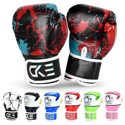 CKE Kids Boxing Gloves for Kids Boys Girls Junior Youth Toddlers Age 5-12 Years Training Boxing Gloves for Punching Bag Kickboxing Muay Thai - color: Red/Black