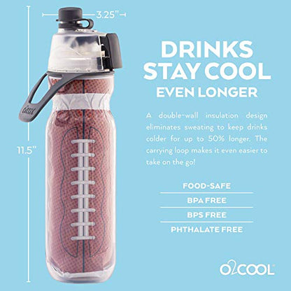 O2COOL Mist N Sip 20 oz Misting Reusable Sports Water Bottle Football | Yes - color: Football, style: 1 Pack