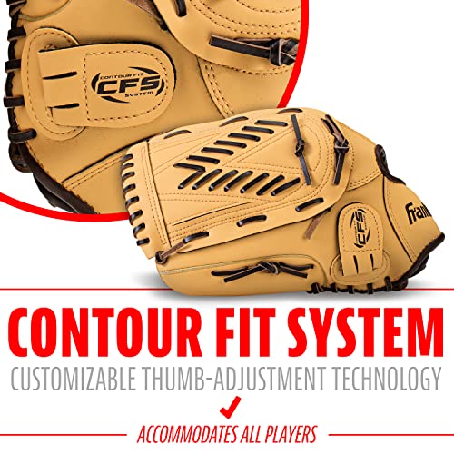 Franklin Sports Field Master Baseball + Softball Glove - Field Master Adult + Youth Baseball + Softball Mitt - Men's + Women's Gloves - color: Camel, style: 13" - Basket "V" Web
