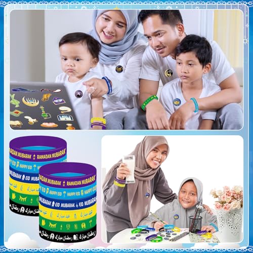 116 Pcs Eid Ramadan Mubarak Gifts Ramadan Stationery Include 36 Ramadan Pencils 36 Wristbands 36 Badges 8 Stickers for Eid Mubarak Party Favor Decor Supplies Ramadan Gift