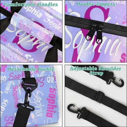 Personalized Gymnast Bags Name Girls, Gym Bag, Dreamy Light Purple | Custom Waterproof Dance Weekender Overnight Sleepover Sports Duffle Bag for Travel Girls - color: Color 20