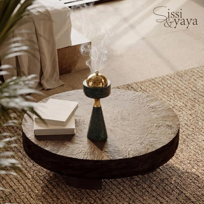 Sissi & yaya Marble Incense Burner with Brass Cover, 11 x 3.8 inches, Multi-Purpose Holder for Cones, Coils and Sticks (Green) - color: Green