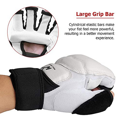 Taekwondo Karate Gloves & Sparring Gear Foot Protector Set, Boxing Sparring Foot Guard and Half-Finger Gloves for Martial Arts TKD Kung Fu Punch Bag Kickboxing MMA Training - size: Medium