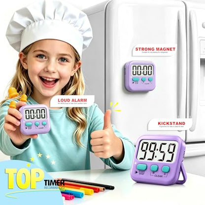 2 Pack Digital Timer for Kids Classroom Kitchen Timers for Cooking | w/ Battery, Easy to View, Alarm, Mute Mode, Count Down/Up, Magnetic, Kickstand, Hanging, Classroom Timer for Teacher Supplies - color: Fresh Purple