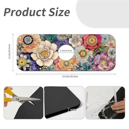 Kitchen Sink Splash Guard Flowers In 1 Faucet Mat Sink Gadgets Super Absorbent Fast Drying Mat Drip Catcher For Kitchen Bathroom Sink Mat Dish Drying Mat Bathroom 15" X 5.5" - color: Flowers in various colors-1