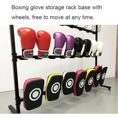 Boxing Glove Dryer and Organizer, Boxing Gym Glove Storage Rack, Large Capacity Holds 40 Pairs of Gloves, Heavy Duty Metal Double Sided 5 Tier Glove Hanging Rack with Mobile Wheels