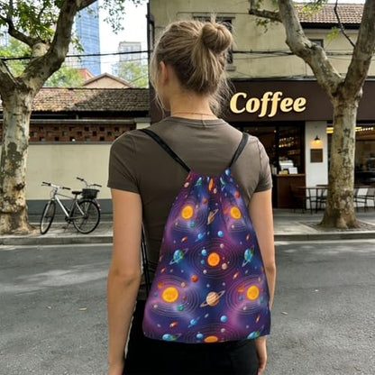 Lightweight Heavy Duty Storage Backpack Galaxy Space Planet Solar System, Drawstring Bag Foldable Spacious, Versatile for Travel Hiking Gym - color: Color (44)