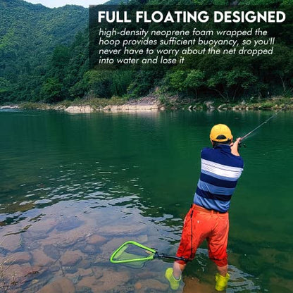 Black Paw Floating Fishing Net Foldable Telescopic Fish Landing Net with Built in Length Scale Rubber Coated for Kayak, Fly, Trout - color: B1:16" Hoop Size Green (Fixed Pole)
