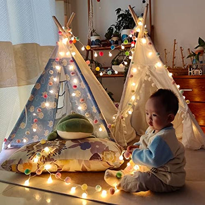ChiRee 실내 스트링 조명 1.9m(6.56피트) 폼폼 요정 20 LED 배터리 작동 볼 따뜻한 화이트 글로브 다채로운 장식 가정 침실 어린이 놀이방 휴일 크리스마스 - color: 라이트