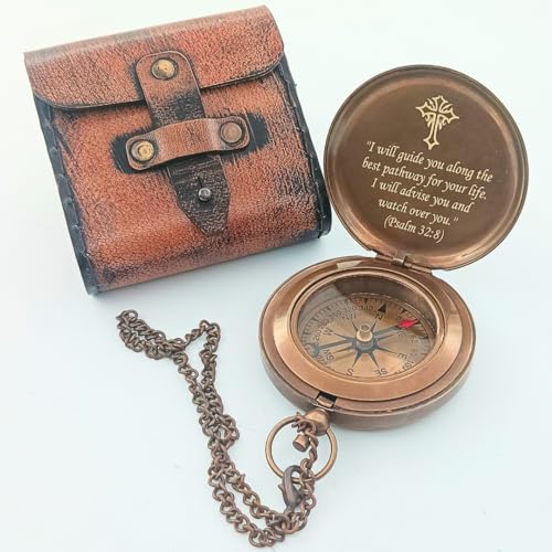 DAYOL'X Psalm 32:8 Engraved Personalized Compass - Baptism Gifts for Boys Girls, First Communion, Best Graduation Gift - Best College Graduation Gift - Religious Jewelry - Personalized Bibles Quote