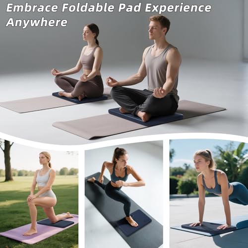 ILILI Yoga Knee Pad Foldable, TPE Soft Pad 24*17*0.5inch (Folding Size 17*12*1inch) for Knee Push-ups, Plank Support＆Elbow/Knee Support, Portable and Lightweight for Yoga Pilates, Fitness Exercise, Outdoor