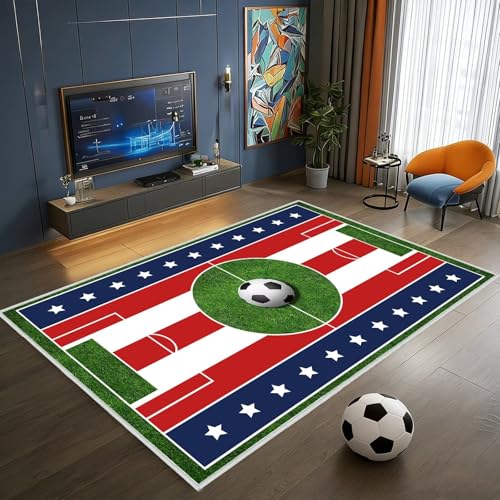 Soccer Field Rugs for Living Room,Soccer Area Rug 4x6 Bedroom Rug Ultra-Thin Sport Area Carpets Washable Throw Rugs Bedside Indoor Door Mat Non Slip Accent Floor Mats for Boys Room Decor,Dining Room - size: 4'x6'