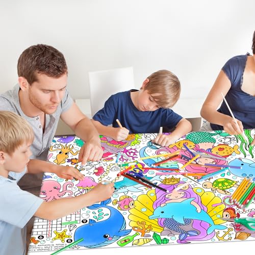 Gatherfun 인어 파티 자이언트 컬러링 포스터 - 80.9 x 182.9cm(31.5 x 72인치) - 다용도 교실 벽 장식 및 생일 활동 - 학교 파티 및 특별 이벤트를 위한 인어 포스터 또는 테이블 - style: 인어