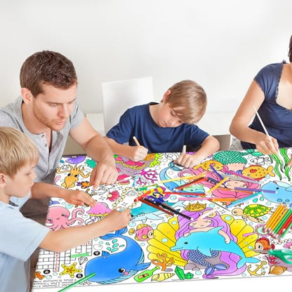 Gatherfun 인어 파티 자이언트 컬러링 포스터 - 80.9 x 182.9cm(31.5 x 72인치) - 다용도 교실 벽 장식 및 생일 활동 - 학교 파티 및 특별 이벤트를 위한 인어 포스터 또는 테이블 - style: 인어